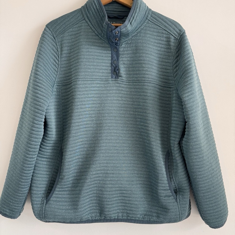 L.L. Bean Women's Petite XL  1/4 Snap Airlight Knit‎ Pullover Ribbed Dusty Teal